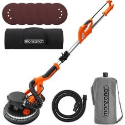 MONZANA Ponceuse Girafe électrique 750W Mural Polisseuse Meuleuse Tuyau Sac 80 Lampe LED