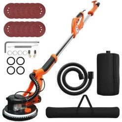 COSTWAY Ponceuse De Plaque De Plâtre 750W, Ponceuse De Plaque De Plâtre Electrique Avec Lumière LED, Sac De Collection, 6 Vitesses Variables 800-1750 Tr/min