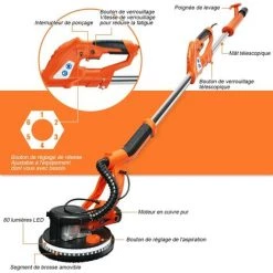 COSTWAY Ponceuse De Plaque De Plâtre 750W, Ponceuse De Plaque De Plâtre Electrique Avec Lumière LED, Sac De Collection, 6 Vitesses Variables 800-1750 Tr/min -Ponceuse et polisseuse Soldes 20278962 3