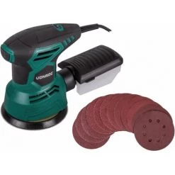 VONROC Ponceuse Orbitale Excentrique 300W – Ø 125mm - Boîte à Poussière Et 12 Feuilles Abrasives Inclus