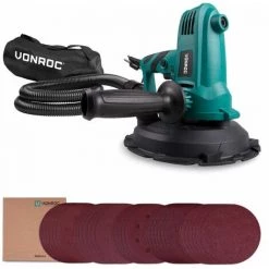 VONROC Ponceuse Excentrique 750W - Pour Plafonds Et Murs - 180 Mm De Diamètre - 33 Feuilles Abrasives Incluses