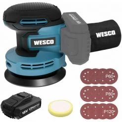 WESCO TOOLS Ponceuse Orbitale 18V, Ponceuse Excentrique Sans Fil 125mm, WESCO WS2302