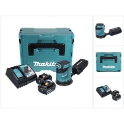Makita DBO 180 RFJ Ponceuse Excentrique Sans Fil, 18V + 2x Batteries 3,0Ah + Chargeur + Makpac