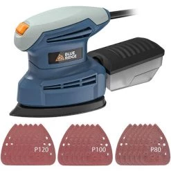 Ponceuse Delta Multifonction 160W - Ponceuse à Main - Avec Boîtier De Récupération De Poussière Et 18 Papiers Abrasifs - BLUE RIDGE BR4001