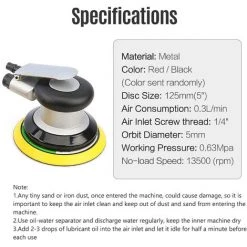 ASUPERMALL Kkmoon 5" Pneumatique Sander Pneumatique Polisseuse Air Sander Air Palm Orbital Sander Grinder Palm Sander Poncage Machine-Outil -Ponceuse et polisseuse Soldes 34190651 3