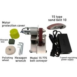 MERKMAK Mini Ponceuse A Bande Electrique Bricolage Meuleuse De Polissage Affuteuse A Angle Fixe Avec Accessoires 330x15 Mm