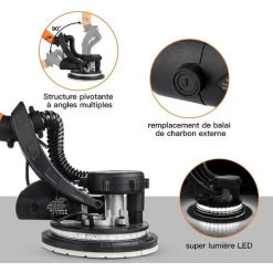 TACKLIFE Ponceuse Girafe, Automatique à Système D'Aspiration 6.7A, 12 Disques De Ponçage,Vitesse Variable 500-1800 RPM, Ponceuse Électrique Pour Cloisons Sèches Avec Lumière LED Et Poignée Extensible 1.6-1.9m-PDS03A -Ponceuse et polisseuse Soldes 36259051 4