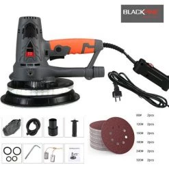BLACKPINE - Ponceuse Girafe Court 750W 1300-2500RPM Φ180mm Collecte Automatique Des Poussières, Avec Lumière LED, 12 Disques Abrasifs 2 Brosses En Carbone