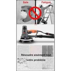 BLACKPINE - Ponceuse Girafe Court 750W 1300-2500RPM Φ180mm Collecte Automatique Des Poussières, Avec Lumière LED, 12 Disques Abrasifs 2 Brosses En Carbone -Ponceuse et polisseuse Soldes 37103713 4