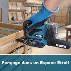 WESCOTOOLS Ponceuse Delta Sans Fil 18V - Avec Batterie 2.0Ah Chargeur Et 12 Papiers Abrasifs WS2315.1 -Ponceuse et polisseuse Soldes 42212667 3