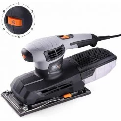 TACKLIFE Ponceuse Vibrante 300W, 6 Vitesses Réglables (6000-12,000RPM), Surface Grande 230x115mm, 10*Papiers Abrasifs Inclus, Dépoussiérage, Système De Fixation Du Papier Abrasif - PSS02A