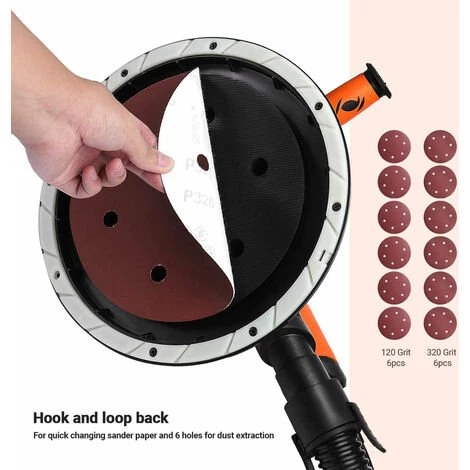 TACKLIFE Ponceuse Girafe, Ponceuse Platre, Bord Amovible, 6 Vitesses, 550-2050RPM, 12 Disques Abrasifs De Ponçage 225mm, Lumière LED, Dépoussiérage Automatique, Avec Tuyau Anti-Poussière Et Sac à Poussière -PDS03B 6 TACKLIFE Ponceuse Girafe, Ponceuse Platre, Bord Amovible, 6 Vitesses, 550-2050RPM, 12 Disques Abrasifs De Ponçage 225mm, Lumière LED, Dépoussiérage Automatique, Avec Tuyau Anti-Poussière Et Sac à Poussière -PDS03B – Image 4