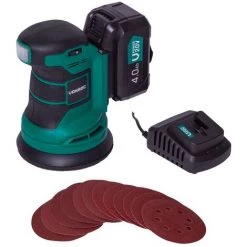 VONROC Ponceuse Orbitale Sans Fil 20V - Ø125mm – 12 Feuilles Abrasives Et Sac De Récupération De Poussière - Batterie 4.0 Ah Et Chargeur Inclus
