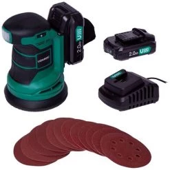 VONROC Ponceuse Orbitale Sans Fil 20V - Ø125mm -12 Feuilles Abrasives, Sac De Récupération De Poussière - 2 Batteries 2.0 Ah Et Chargeur Inclus