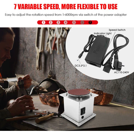 ASUPERMALL Mini Ponceuse à Disque D'établi Affûteuse De Bords électrique 7 Vitesses Variables 20 Disques De Ponçage Auto-Adhésifs 5 ASUPERMALL Mini Ponceuse à Disque D'établi Affûteuse De Bords électrique 7 Vitesses Variables 20 Disques De Ponçage Auto-Adhésifs – Image 3