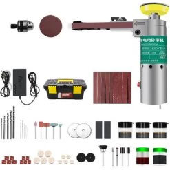 SUPERSELLER Ponceuse à Bande 211pcs 100W Mini Ponceuse à Bande Électrique Ponceuse Électrique Polisseuse Outil De Ceinture Abrasif Petite Rectifieuse à Main 7 Vitesses Avec Bandes Ponceuses Foret Roue De Coupe Abrasive Boîte à Outils De 10 Pouces Kit Complet D'Access
