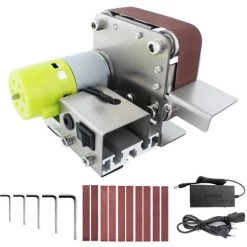 SUPERSELLER Ponceuse à Bande Mini Ponceuse à Bande Ponçage électrique Polissage Rectifieuse 7 Vitesse Variable Avec 10 Bandes Abrasives Pour Polir Le Bois Acrylique Métal, Prise Européenne -Ponceuse et polisseuse Soldes 48889220 2