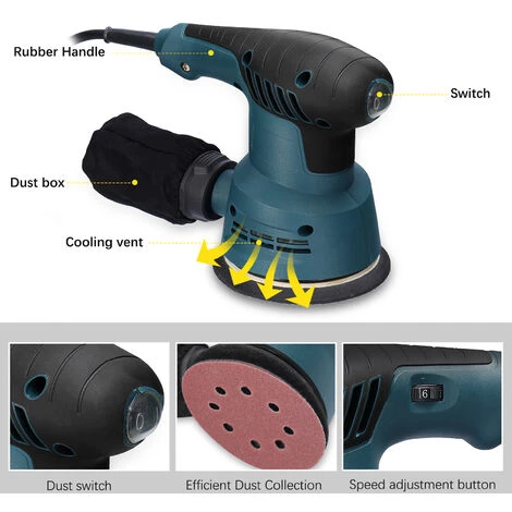 SUPERSELLER Ponceuse Fraiseuse à Béton électroportative Ponceuse Excentrique électrique Portative 300W 5 Pouces 125mm Plaque De Ponçage Ponceuse électrique Traitement Du Bois Meubles Voiture Polisseuse Avec Boîte à Poussière 6 Vitesses De Régulation, Prise UE - Prise 5 SUPERSELLER Ponceuse Fraiseuse à Béton électroportative Ponceuse Excentrique électrique Portative 300W 5 Pouces 125mm Plaque De Ponçage Ponceuse électrique Traitement Du Bois Meubles Voiture Polisseuse Avec Boîte à Poussière 6 Vitesses De Régulation, Prise UE - Prise – Image 3