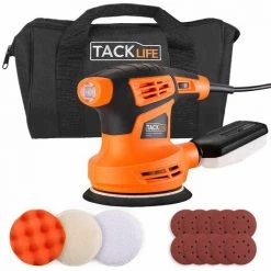 TACKLIFE PRS02A Ponceuse Orbitale 280W, 6 Vitesses (6.000-13.000 Rpm), 10 * Disques Abrasifs De 125mm (80 Grains) Et 3 Accessoires De Polissage (chiffon Microfibre, éponge Et Laine) Inclus, Collecte De La Poussière