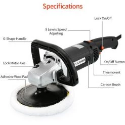 SUPERSELLER Polisseuse 1400W électrique Voiture Cireuse Polisseuse Portable M14 Polisseuse 180mm Voiture Peinture Soin Vitesse Variable Ménage Marbre Carrelage Polissage Vitrage Outil Noir Prise Ue, Prise UE -Ponceuse et polisseuse Soldes 51538386 4