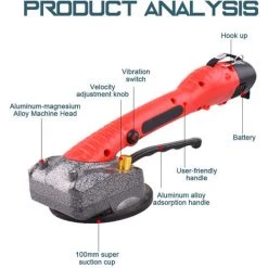 LIFCAUSAL Carrelage Carrelage Machine Mur Carrelage Pose Outil Vibrant Avec Ventouse 100*100mm Avec Deux Batterie EU Plug Rouge -Ponceuse et polisseuse Soldes 51745346 3