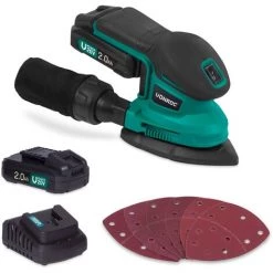 VONROC Ponceuse Delta Multifonction Sans Fil 20V – 6 Feuilles Abrasives, 2 Batteries 2.0Ah Et Chargeur Inclus