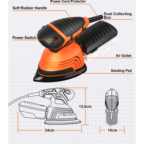 JMAX TOPSHAK TS-SD2 Ponceuse Delta 130W Ponceuse à Main Avec Boîtier De Récupération De Poussière Et 12 Papiers Abrasifs 6 JMAX TOPSHAK TS-SD2 Ponceuse Delta 130W Ponceuse à Main Avec Boîtier De Récupération De Poussière Et 12 Papiers Abrasifs – Image 4