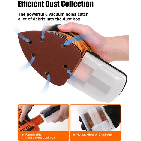 JMAX TOPSHAK TS-SD2 Ponceuse Delta 130W Ponceuse à Main Avec Boîtier De Récupération De Poussière Et 12 Papiers Abrasifs 7 JMAX TOPSHAK TS-SD2 Ponceuse Delta 130W Ponceuse à Main Avec Boîtier De Récupération De Poussière Et 12 Papiers Abrasifs – Image 5