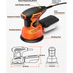 JMAX TOPSHAK TS-SD4 Ponceuse Orbitale Excentrique 240W – Ø 125mm - Boîte à Poussière Et 20 Feuilles Abrasives Inclus - 6000-12000 R/min -Ponceuse et polisseuse Soldes 53543186 5