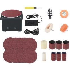 HAPPYSHOPPING Polisseuse Multifonctionnelle Euro,version Haute Qualité Avec Ponceuse à Disque + Ponceuse à Rouleau + Set De Ponçage Et De Polissage Petite Ponceuse électrique De Table Réglable à 7 Vitesses