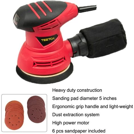 TEETOK Ponceuse Orbitale Al¨¦atoire 240 W 1200 Tr/min 125 Mm Papiers Abrasifs, 6 Pi¨¨ces De Papiers Abrasifs, Sac De D¨¦poussi¨¦rage, Plaque De Base De Pon?age Rotative ¨¤ 360¡ã 4 TEETOK Ponceuse Orbitale Al¨¦atoire 240 W 1200 Tr/min 125 Mm Papiers Abrasifs, 6 Pi¨¨ces De Papiers Abrasifs, Sac De D¨¦poussi¨¦rage, Plaque De Base De Pon?age Rotative ¨¤ 360¡ã – Image 2
