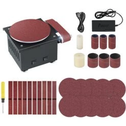 TANCYCO Ponceuse à Bande Ponceuse à Disque Ponçage électrique Ponceuse à Polir Avec Kit De Tige D'extension Flexible Affûteuse De Bords électrique 7 Vitesses Variables Avec Disque De Ponçage/ceinture/bande/roue DIY Machine De Meulage De Polissage De Paillasse (pr