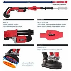 Varan Motors - XM-1010 Rabot Ponceuse Fraise à Béton Téléscopique 1010W 1700-3500t/min - Rouge -Ponceuse et polisseuse Soldes 577602 4