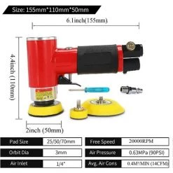 Yoouyida Mini Ponceuse Excentrique à Air Comprimé Polisseuse Ensemble De Polissage 25mm 50mm 75mm, 20000 Tr/min Avec éponge De Polissage 15 Pièces Ponceuse Excentrique à Air Comprimé Voiture, Sanderl -Ponceuse et polisseuse Soldes 58502403 3