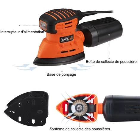 TODOT Ponceuse Vibrante, Ponceuse De Détail Professionel, 130W,12000 RPM, 12pcs Papiers Abrasifs, PMS01A 4 TODOT Ponceuse Vibrante, Ponceuse De Détail Professionel, 130W,12000 RPM, 12pcs Papiers Abrasifs, PMS01A – Image 2
