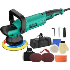 Polisseuse Orbitale Polisseuse Excentrique Stanew,Polisseuses Pour Auto Et Moto,4000RPM, 150mm Polissage Pad, 6 Vitesse Variable Ponceuse, Pour Le Polissage, Cirage, Ponçage - Vert