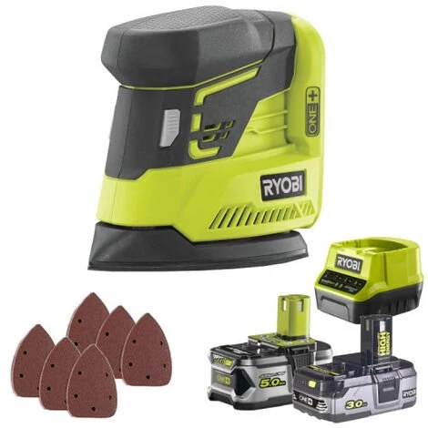 Pack RYOBI Ponceuse Triangulaire 18V OnePlus R18PS-0 - 6 Abrasifs - 1 Batterie 3.0Ah High Energy - 1 Batterie 5.0Ah - Chargeur Rapide 3 Pack RYOBI Ponceuse Triangulaire 18V OnePlus R18PS-0 - 6 Abrasifs - 1 Batterie 3.0Ah High Energy - 1 Batterie 5.0Ah - Chargeur Rapide