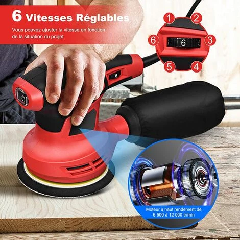 RELAX4LIFE Ponceuse Excentrique 300 W Avec 6 Vitesse Variables, Ponceuse Avec Collecteur De Poussière, 15 Papier Abrasif, Patin De Ponçage Ø12,5 CM, Pour Le Travail Du Bois & Ponçage, 6500-12000RPM 4 RELAX4LIFE Ponceuse Excentrique 300 W Avec 6 Vitesse Variables, Ponceuse Avec Collecteur De Poussière, 15 Papier Abrasif, Patin De Ponçage Ø12,5 CM, Pour Le Travail Du Bois & Ponçage, 6500-12000RPM – Image 2