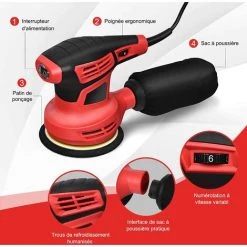 RELAX4LIFE Ponceuse Excentrique 300 W Avec 6 Vitesse Variables, Ponceuse Avec Collecteur De Poussière, 15 Papier Abrasif, Patin De Ponçage Ø12,5 CM, Pour Le Travail Du Bois & Ponçage, 6500-12000RPM 10 RELAX4LIFE Ponceuse Excentrique 300 W Avec 6 Vitesse Variables, Ponceuse Avec Collecteur De Poussière, 15 Papier Abrasif, Patin De Ponçage Ø12,5 CM, Pour Le Travail Du Bois & Ponçage, 6500-12000RPM -Ponceuse et polisseuse Soldes 60464655 4
