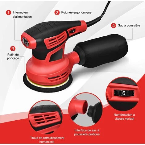 RELAX4LIFE Ponceuse Excentrique 300 W Avec 6 Vitesse Variables, Ponceuse Avec Collecteur De Poussière, 15 Papier Abrasif, Patin De Ponçage Ø12,5 CM, Pour Le Travail Du Bois & Ponçage, 6500-12000RPM 6 RELAX4LIFE Ponceuse Excentrique 300 W Avec 6 Vitesse Variables, Ponceuse Avec Collecteur De Poussière, 15 Papier Abrasif, Patin De Ponçage Ø12,5 CM, Pour Le Travail Du Bois & Ponçage, 6500-12000RPM – Image 4