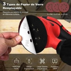 RELAX4LIFE Ponceuse Excentrique 300 W Avec 6 Vitesse Variables, Ponceuse Avec Collecteur De Poussière, 15 Papier Abrasif, Patin De Ponçage Ø12,5 CM, Pour Le Travail Du Bois & Ponçage, 6500-12000RPM 11 RELAX4LIFE Ponceuse Excentrique 300 W Avec 6 Vitesse Variables, Ponceuse Avec Collecteur De Poussière, 15 Papier Abrasif, Patin De Ponçage Ø12,5 CM, Pour Le Travail Du Bois & Ponçage, 6500-12000RPM -Ponceuse et polisseuse Soldes 60464655 5