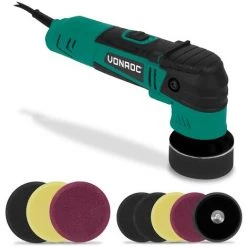 VONROC Polisseuse Double Action 400W– Ø50 & Ø75MM - 2 Supports De Polissage Et 8 éponges De Polissage - Système électronique De Démarrage Progressif - Système électronique De Puissance Constante
