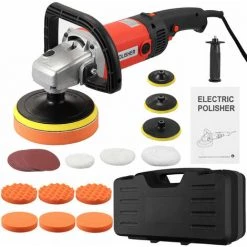 GETLITOOL Polisseuse électrique 8 Vitesses Variables Vitesse Variable 600-3600 Tr/min Meulage De Voiture Mouvement Rotatif 1400 W Avec éponges, Tampon De Polissage, Kit D'accessoires De Papier De Verre 24, Polissage, Cirage, Emballage En Boîte En Plastique Pour Déd