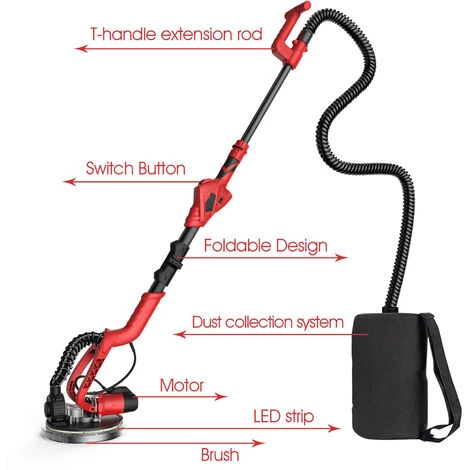 VISTRECK Ponceuse Murale 710 W Avec 14 Disques De Ponçage 6 Vitesses Variables 1000-1850 Tr/min Ponceuse électrique Pour Cloison Sèche Avec Poignée Pliable Et Sac De Transport 6 VISTRECK Ponceuse Murale 710 W Avec 14 Disques De Ponçage 6 Vitesses Variables 1000-1850 Tr/min Ponceuse électrique Pour Cloison Sèche Avec Poignée Pliable Et Sac De Transport – Image 5