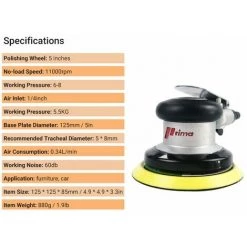 LIFCAUSAL Ponceuse Orbitale Aléatoire à Air Ponceuse à Air 5 Po Ponceuse Pneumatique Polisseuse Pneumatique à Paume -Ponceuse et polisseuse Soldes 63810496 2