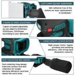 LIFCAUSAL Ponceuse électrique Sans Fil 8000/10000/12000 Tr/min 3 Vitesses Réglable Meuleuse à Bois Polisseuse Multifonctionnelle Polissage Rectifieuse Compatible Avec Batterie Makita -Ponceuse et polisseuse Soldes 63810595 5