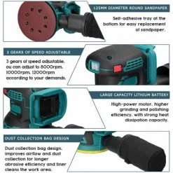 LIFCAUSAL Ponceuse électrique Sans Fil 8000/10000/12000 Tr/min 3 Vitesses Réglable Meuleuse à Bois Polisseuse Multifonctionnelle Polissage Rectifieuse Compatible Avec Batterie Makita 11 LIFCAUSAL Ponceuse électrique Sans Fil 8000/10000/12000 Tr/min 3 Vitesses Réglable Meuleuse à Bois Polisseuse Multifonctionnelle Polissage Rectifieuse Compatible Avec Batterie Makita -Ponceuse et polisseuse Soldes 63810618 5