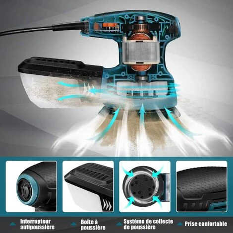 GIZCAM PRS01AS - Ponceuse Excentrique - 350W - 6 Vitesses Variables,Ponceuse Pour Le Ponçage Du Bois Avce Métal, Bricolage 4 GIZCAM PRS01AS - Ponceuse Excentrique - 350W - 6 Vitesses Variables,Ponceuse Pour Le Ponçage Du Bois Avce Métal, Bricolage – Image 2