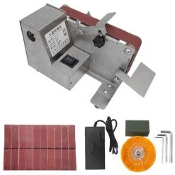 TANCYCO 180W Petite Ponceuse à Bande Ponceuse à Bande 7 Vitesses Réglable Ménage Électrique Polisseuse Outil De Ponçage De Bureau Coupeurs De Bois En Métal Rectifieuse Avec 10 Bandes De Ponçage