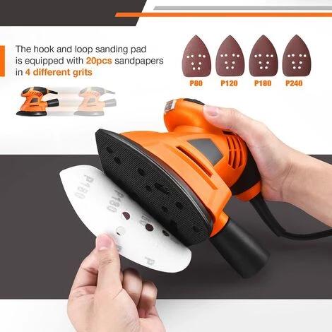 PEDY 12000 OPM Ponceuse électrique Avec 20 Papiers Abrasifs,pour Le Ponçage D'espaces Restreints Dans La Décoration De La Maison, Bricolage - PMS04A 5 PEDY 12000 OPM Ponceuse électrique Avec 20 Papiers Abrasifs,pour Le Ponçage D'espaces Restreints Dans La Décoration De La Maison, Bricolage - PMS04A – Image 3
